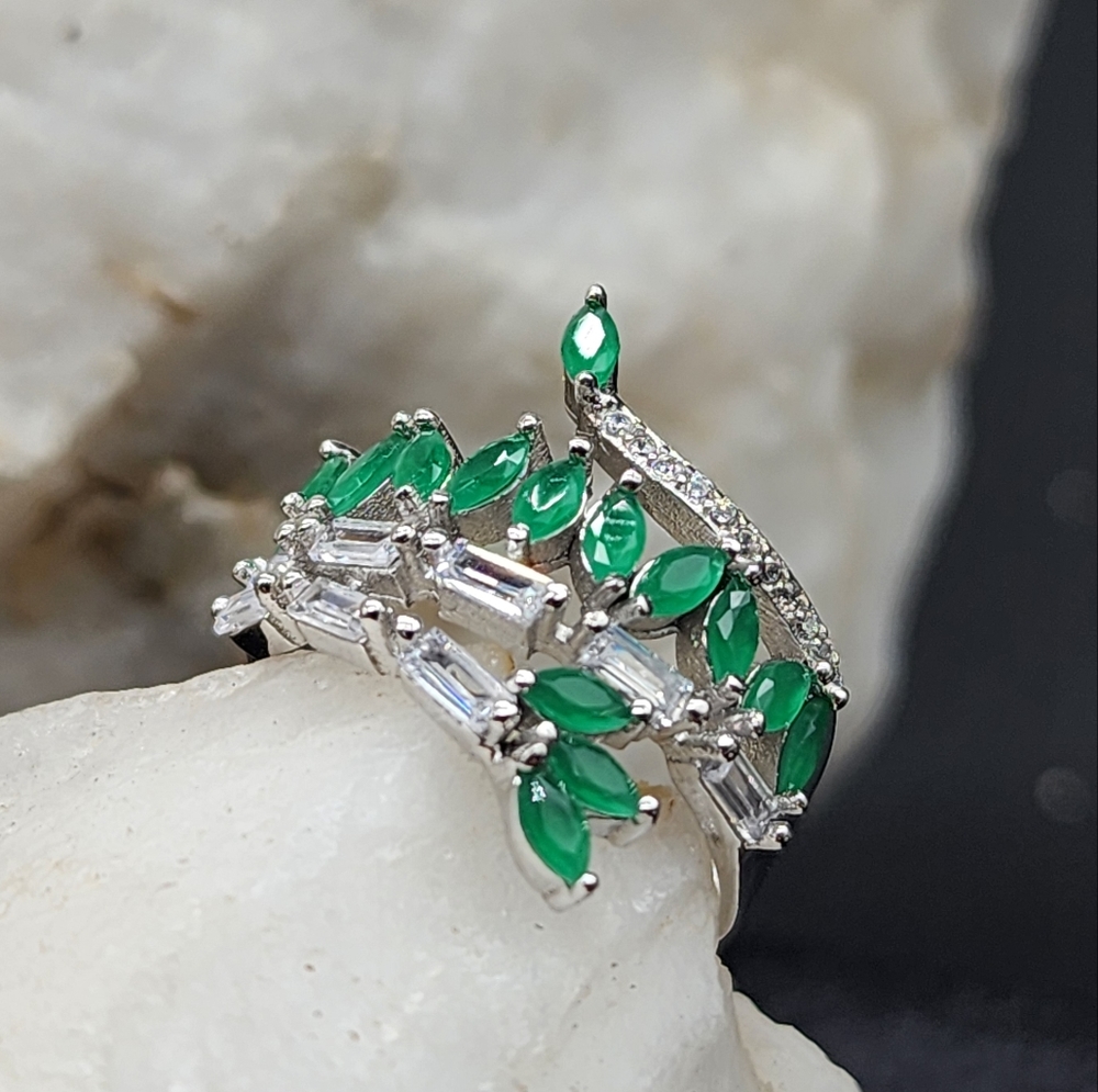 CSterling Silver 925 Ring Premium Jewelry White Sapphire Genuine Chalcedony Gem